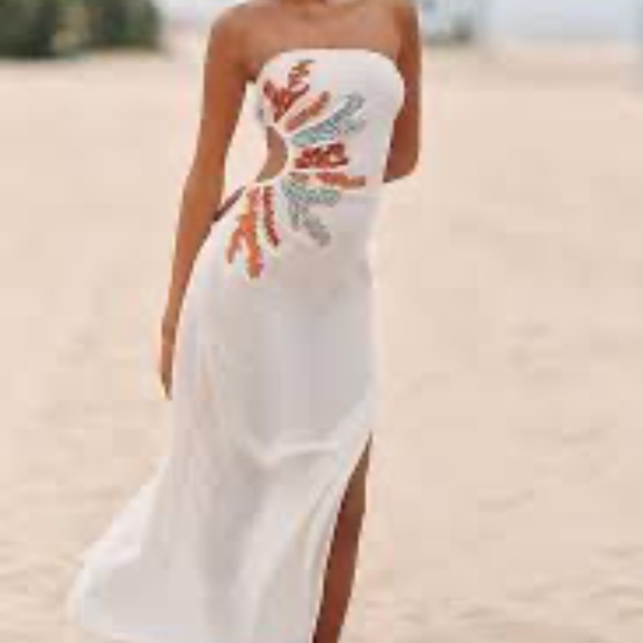 ANTHROPOLOGIE Celandine Strapless Cutout Linen Blend Beaded Dress - Picture 2 of 9